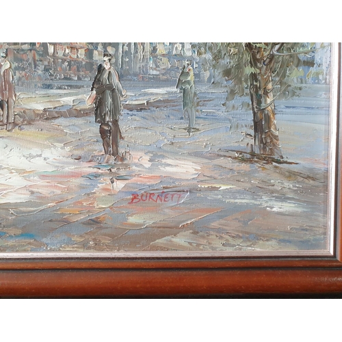 20 - Framed Oil on Board, Parisian Scene Signed Burnett h: 73cm x w: 103cm