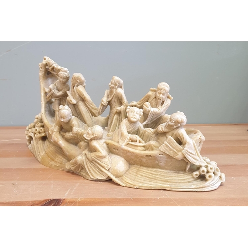 32 - Oriental Carved Soapstone Ornament, Length 32cm