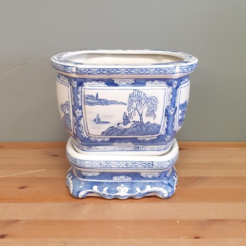 38 - Blue and White Porcelain Jardiniere on Stand, H:23 x W:25 x D:19cm