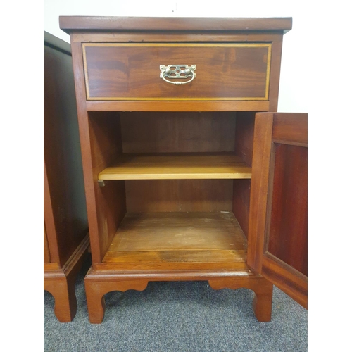 70 - Pair of Inlaid Mahogany One Door/One Drawer Bedside Lockers, H:67 x W:43 x D:38cm