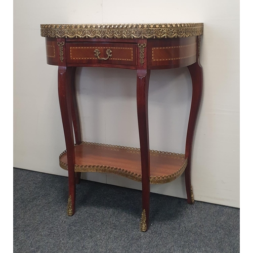 71 - French Style Marble Top Side Table with Brass Gallery, H:76 x W:60 x D:33cm