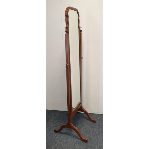 75 - Mahogany Cheval Mirror on Stand, H:160 x W:45 x D:48cm