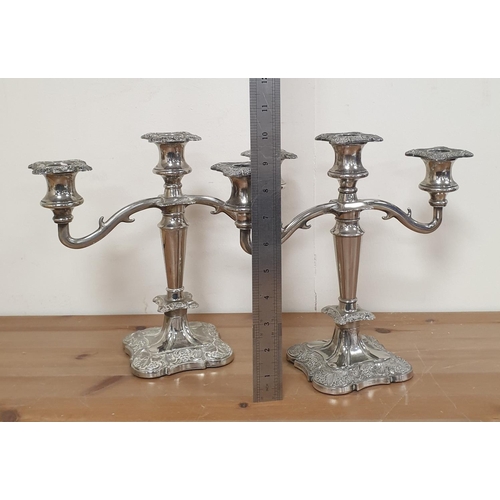 85 - Pair of Silver Plate Three Branch Candelabras