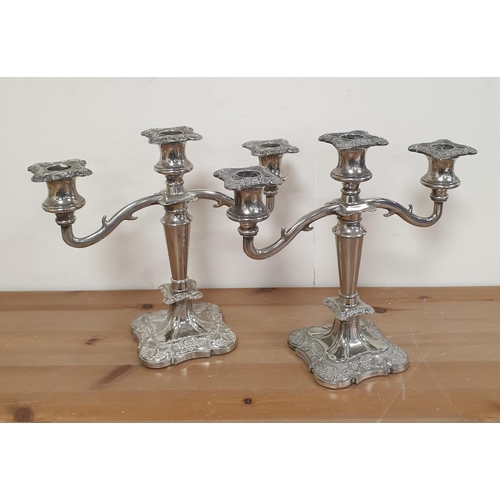 85 - Pair of Silver Plate Three Branch Candelabras