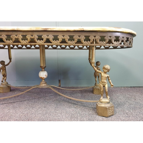 87 - Onyx and Brass Coffee Table, H45 x W:120 x D:50cm