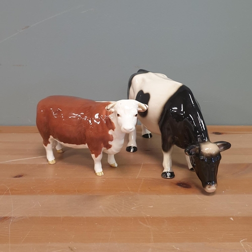 93 - Two Porcelain Cow Ornaments by Beswick and Other, Heights 10/12cm