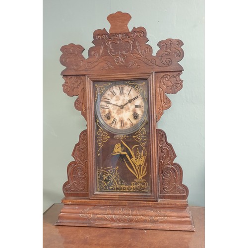 143 - Ginger Bread Style Carved Clock, Height 60cm, 38cm wide