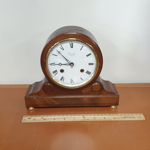 177 - Comitti London Inlaid Mantle Clock, Height 21cm x wide 25cm