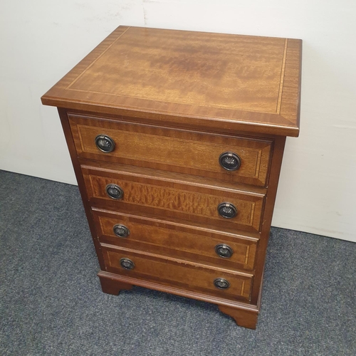 184 - Inlaid Four Drawer Chest, H:60 x W:41 x D:34cm