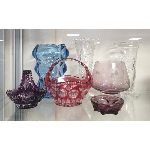 104 - Assorted Lot of Coloured and Cut Glass (vase - 21cm high)