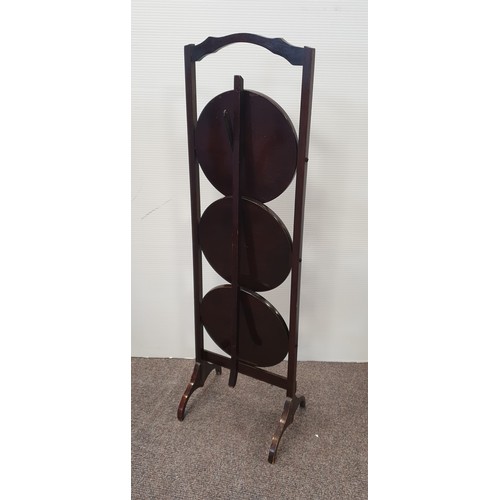 221 - Mahogany Three Tier Folding Cake Stand, H: 85cm