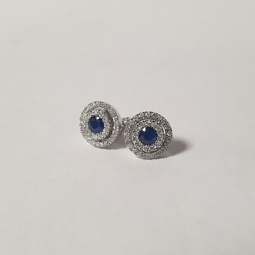 252 - Pair of White Gold Diamond & Sapphire Earrings