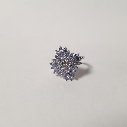 265 - Silver Tanzanite Cluster Ring, Size: M