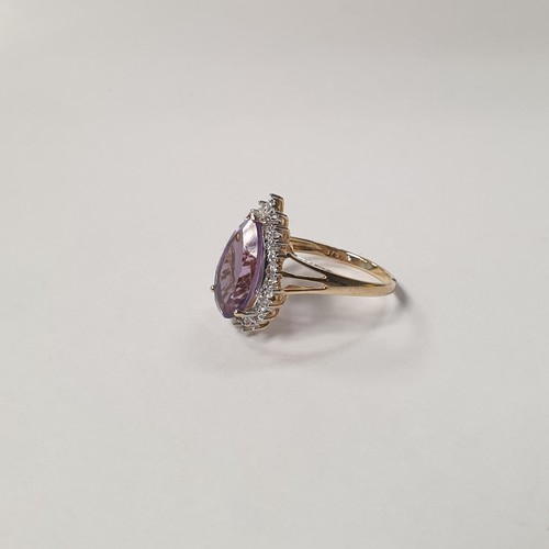 272 - 9ct Gold Pear-Shaped Amethyst & Diamond Ring, Size: P