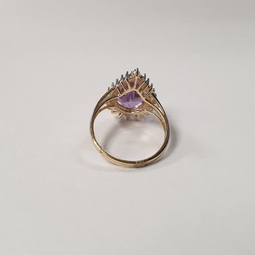 272 - 9ct Gold Pear-Shaped Amethyst & Diamond Ring, Size: P