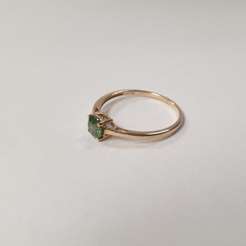 280 - 10ct Gold Green Diamond Solitaire Ring, Size: Q