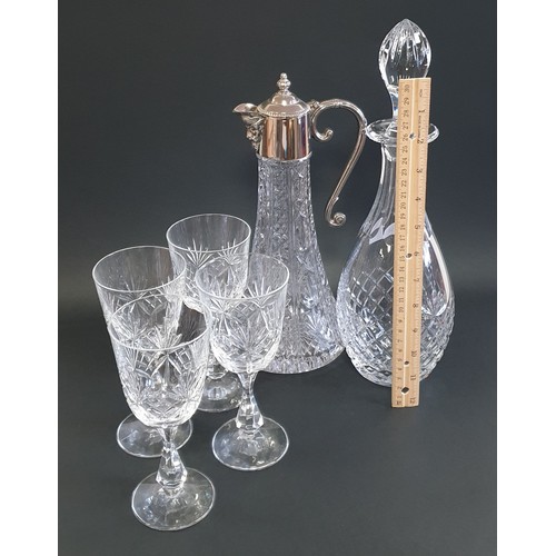 98 - Claret Jug and Decanter (35cm high) with 4 Glasses