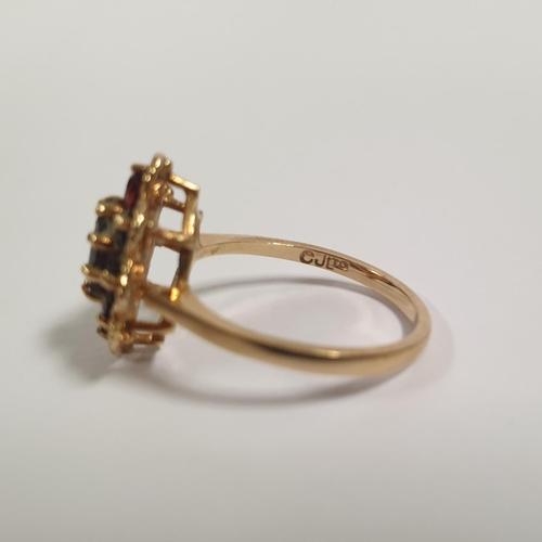 299 - 9ct Gold and Red Stone Cluster Ring, Size O