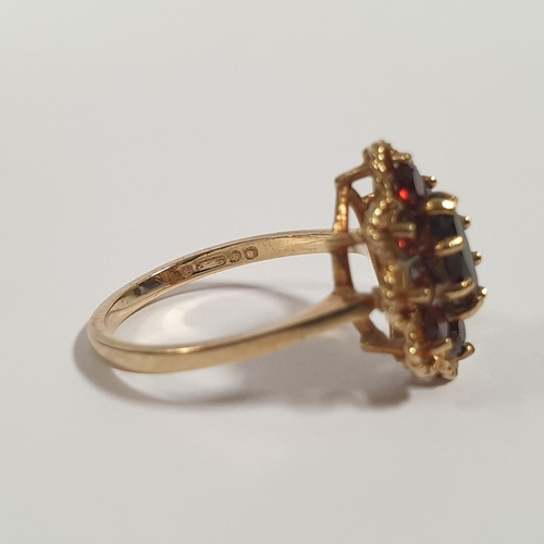 299 - 9ct Gold and Red Stone Cluster Ring, Size O