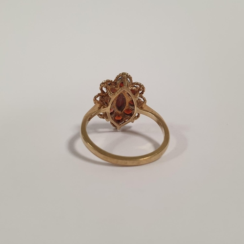 299 - 9ct Gold and Red Stone Cluster Ring, Size O