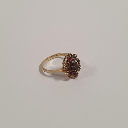 299 - 9ct Gold and Red Stone Cluster Ring, Size O