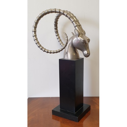 348 - Tall Chrome Rams Head Ornament, height 50cm