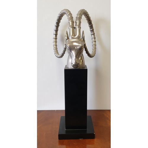 348 - Tall Chrome Rams Head Ornament, height 50cm