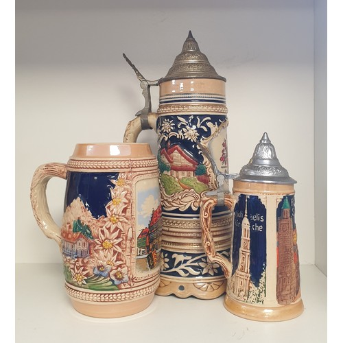 367 - Three German Stoneware Beer Tankards, Tallest 27cm