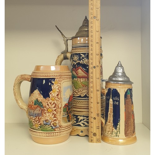 367 - Three German Stoneware Beer Tankards, Tallest 27cm