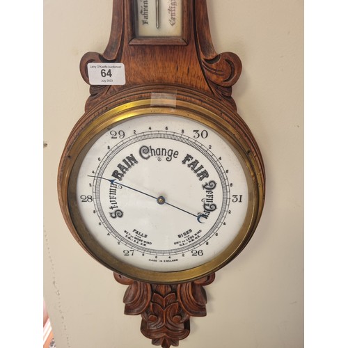 64 - Carved Oak Banjo Barometer, height 90cm x width 25cm (no glass)