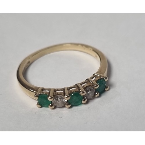 294 - 9K Gold Diamond and Emerald Ring