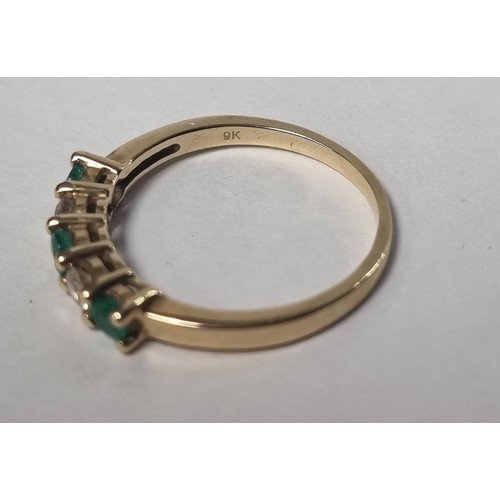 294 - 9K Gold Diamond and Emerald Ring