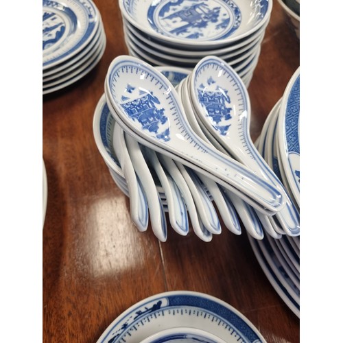 130 - Oriental Blue and White Large Chinese Dinner Ware