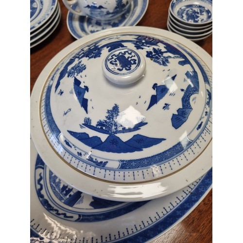 130 - Oriental Blue and White Large Chinese Dinner Ware