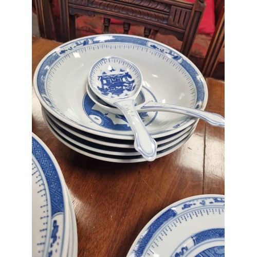 130 - Oriental Blue and White Large Chinese Dinner Ware