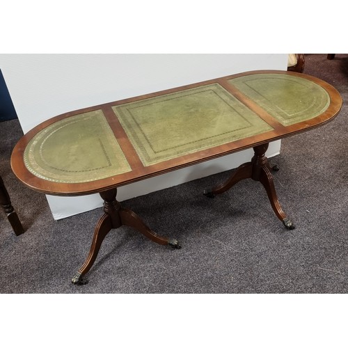 857 - Oval Ended Twin Pod Leather Top Coffee Table