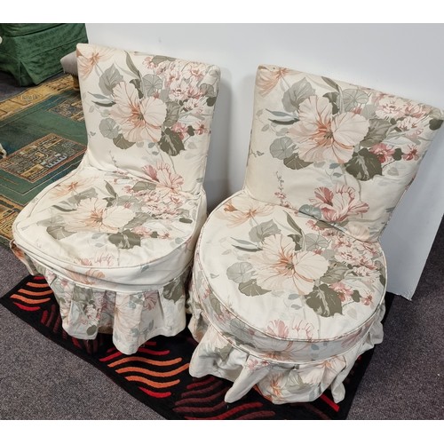 863 - Two Loose Covered Bedroom Chair, one missing castor