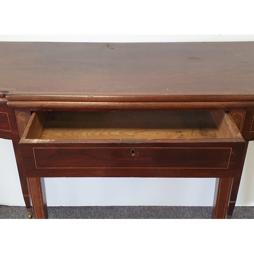 13 - Inlaid Mahogany Fold-Over Breakfast Table with Single Drawer, H:75 x W:95 x D:44/88cm