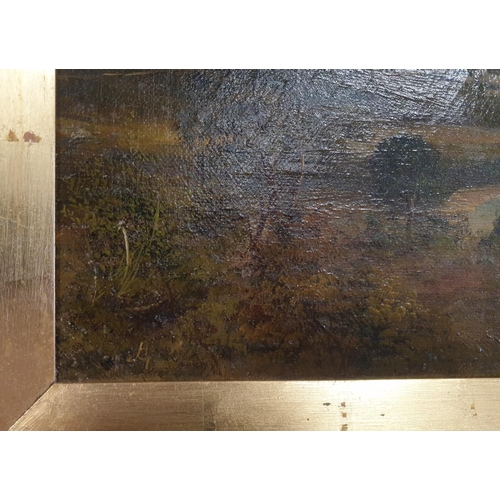 19 - Gilt Framed Oil on Canvas, Indistinctly Signed. H:24 x W:45cm