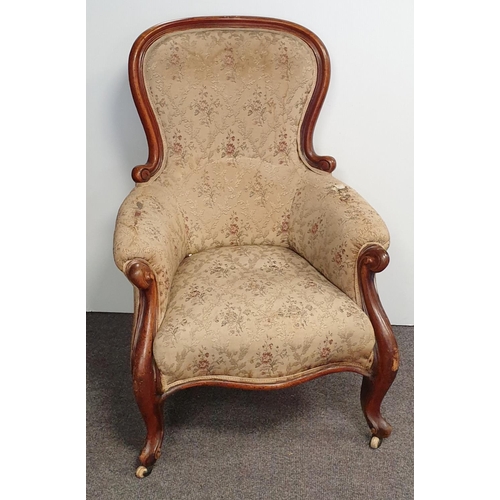 49 - Victorian Mahogany Framed Armchair on Castors