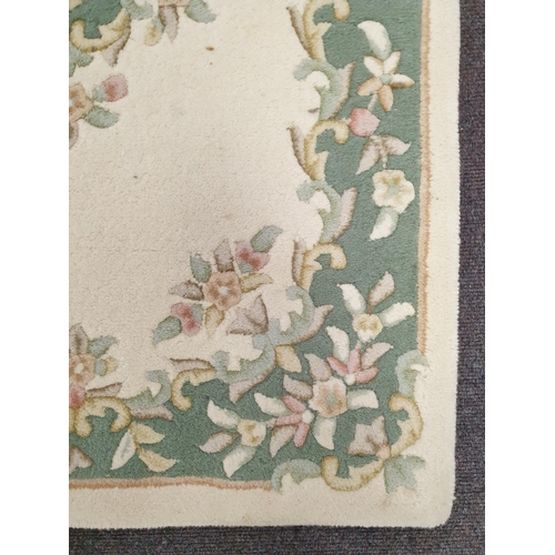 61 - Cream and Green Embossed Wool Rug, L:150 x W:91cm