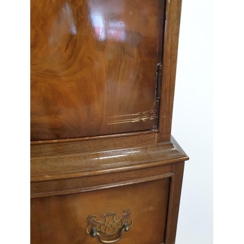 65 - Walnut Cocktail Cabinet with Four Drawers, H:110 x W:58 x D:36cm