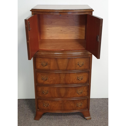 65 - Walnut Cocktail Cabinet with Four Drawers, H:110 x W:58 x D:36cm