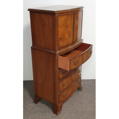 65 - Walnut Cocktail Cabinet with Four Drawers, H:110 x W:58 x D:36cm