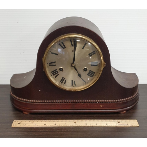 105 - German Mahogany Mantel Clock, H:23 x W:38 x D:13cm