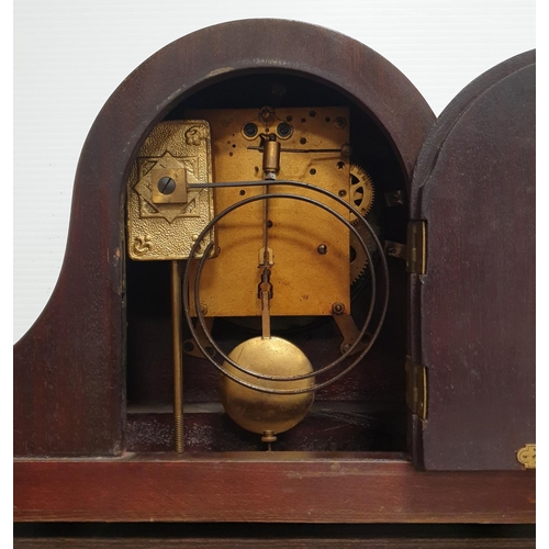 105 - German Mahogany Mantel Clock, H:23 x W:38 x D:13cm