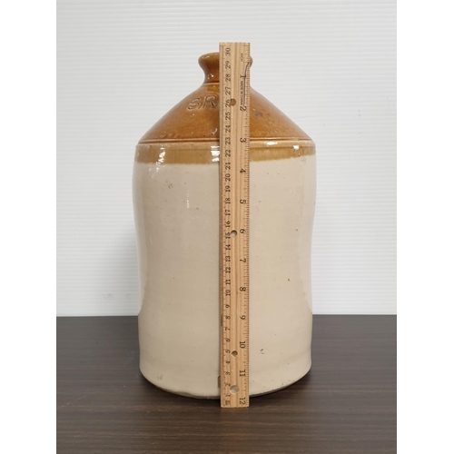 112 - Stoneware Whiskey Flagon (H:32 x D:30cm) and Crock Jar