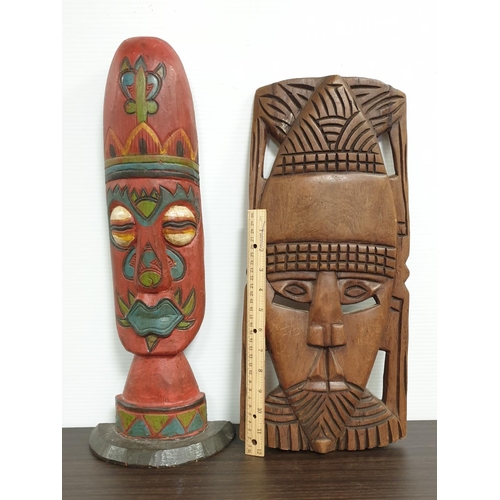 113 - Two Wooden Mask Ornament, Tallest 52cm