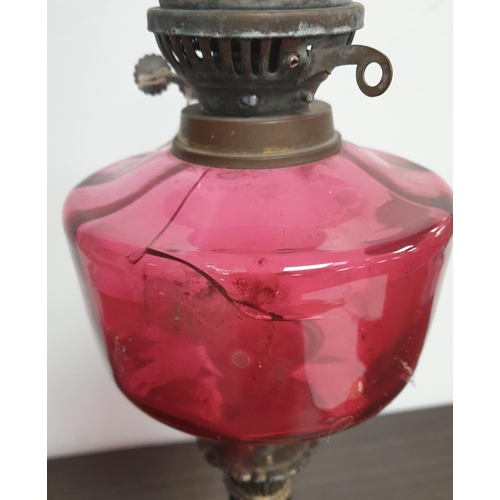 153 - Ruby Glass Oil Lamp, Height 52cm