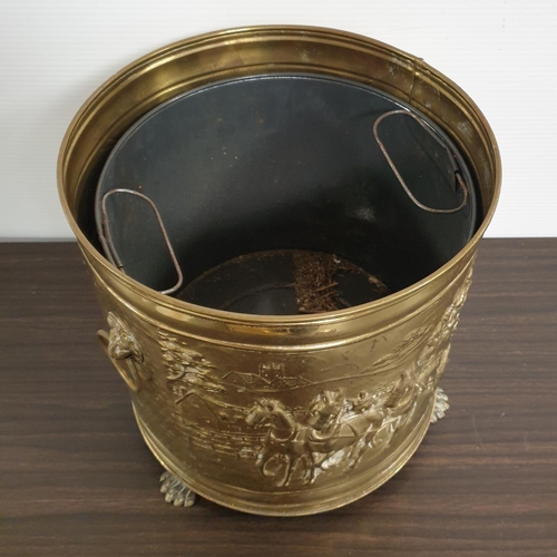 178 - Brass Coal Bucket with Liner, H:40 x D:30cm